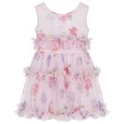 Girls Pink Floral Tulle Dress, 1, hi-res