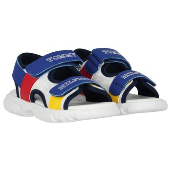 Boys White & Blue Logo Sandals