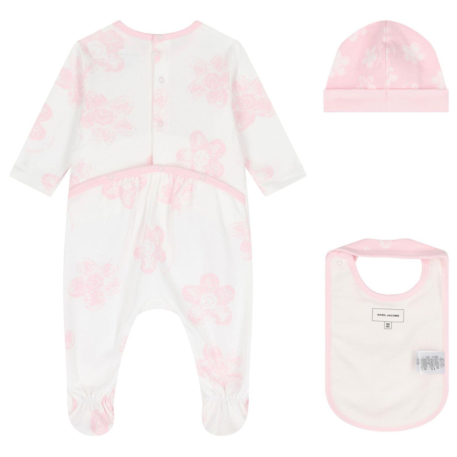 Baby Girls White & Pink Floral Babygrow Gift Set, 1, hi-res