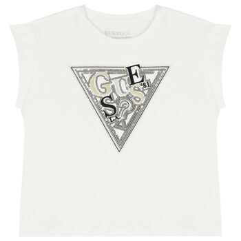 Girls White Sequin Logo T-Shirt 