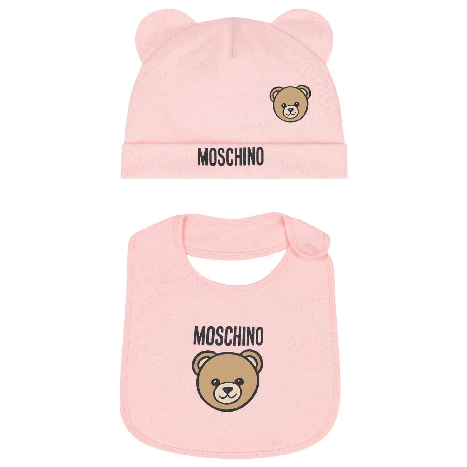 Baby Girls Pink Teddy Bear Logo Hat & Bib Gift Set, 5, hi-res