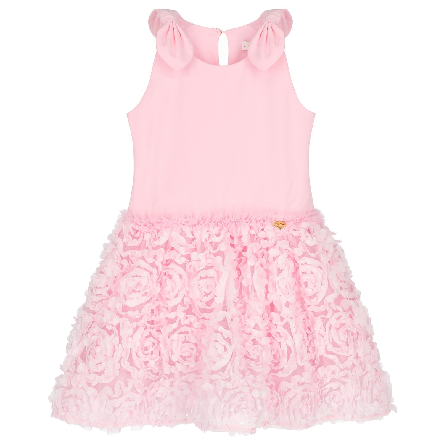 Girls Pink Tulle & 3D Flower Dress, 2, hi-res