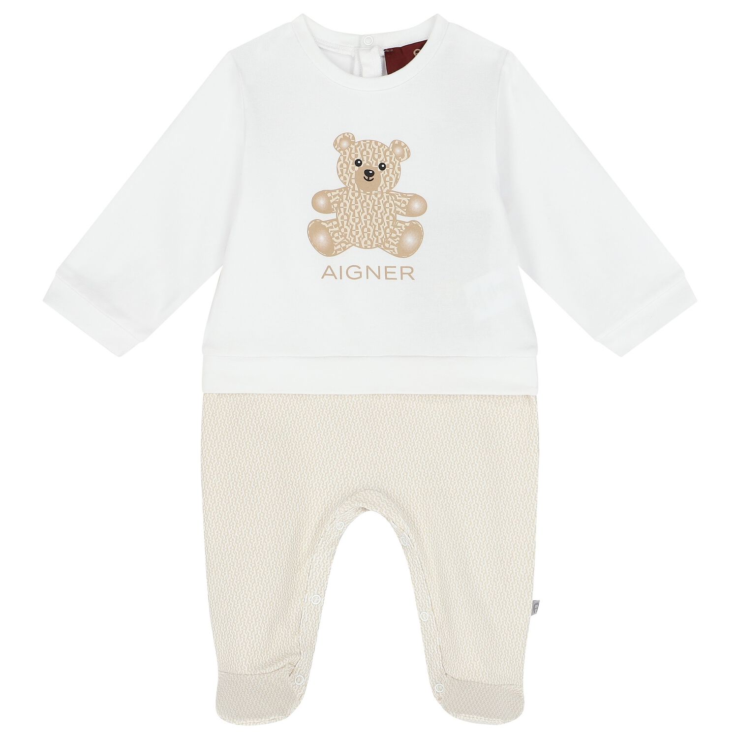 White & Beige Teddy Bear Logo Babygrow, 1, hi-res