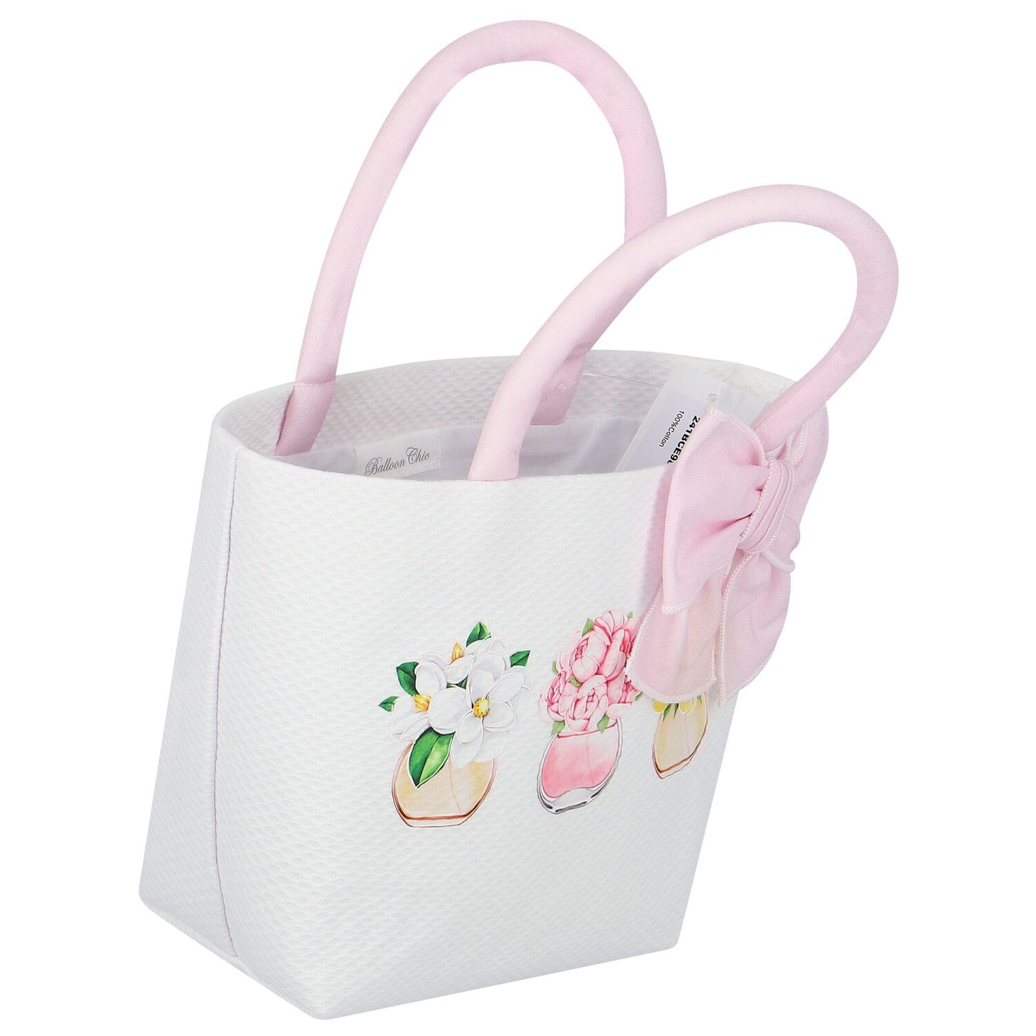 Girls Pink & Ivory Bow Floral Hand Bag, 1, hi-res image number null