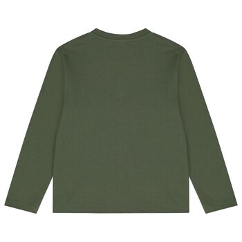 Boys Green Logo Long Sleeve Top