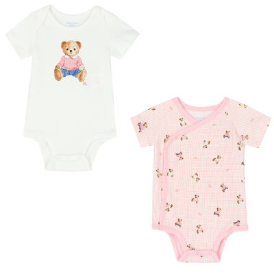Baby Girls White & Pink Bear Bodysuits ( 2-Pack )