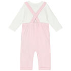 Baby Girls Pink & White Dungaree Set, 1, hi-res