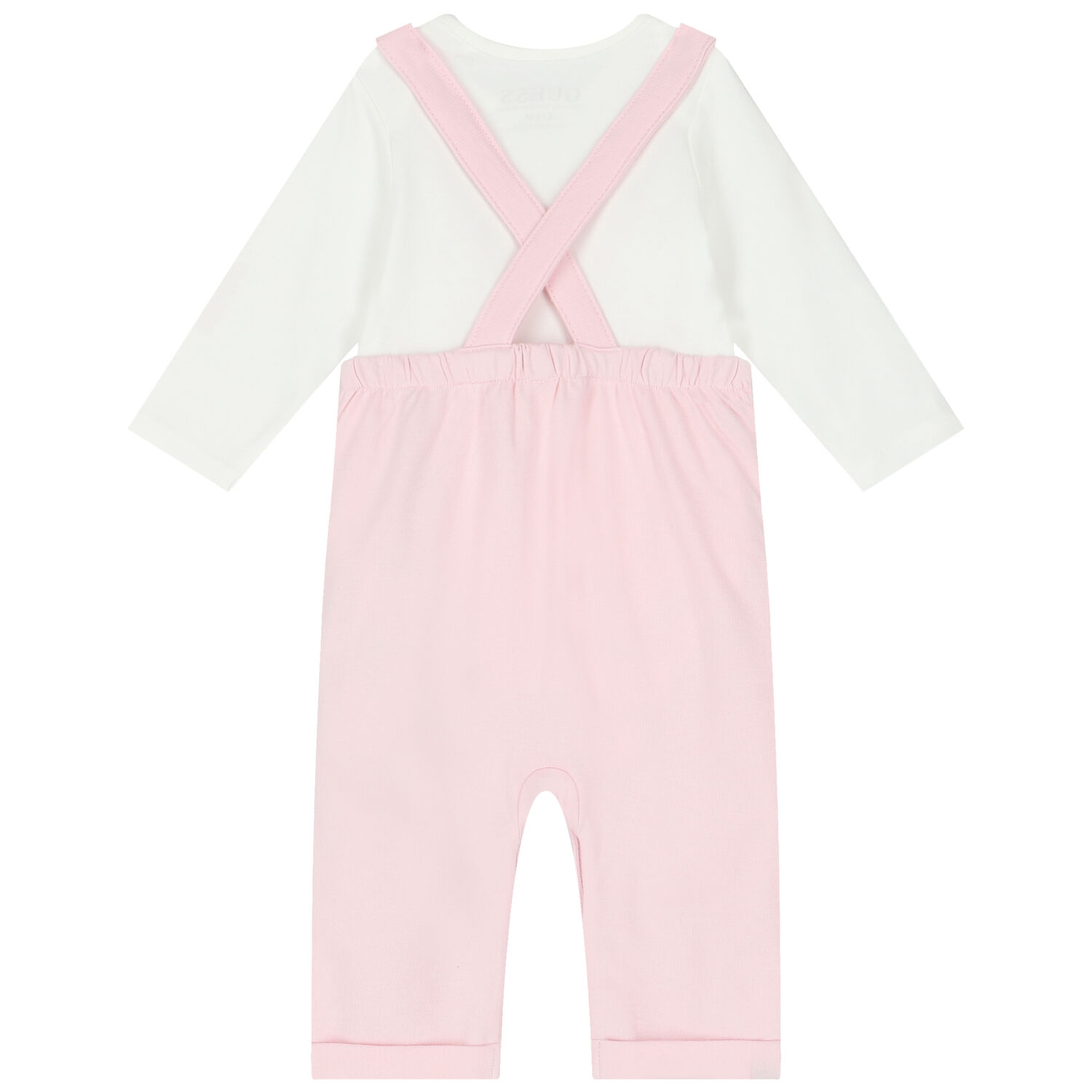 Baby Girls Pink & White Dungaree Set, 1, hi-res