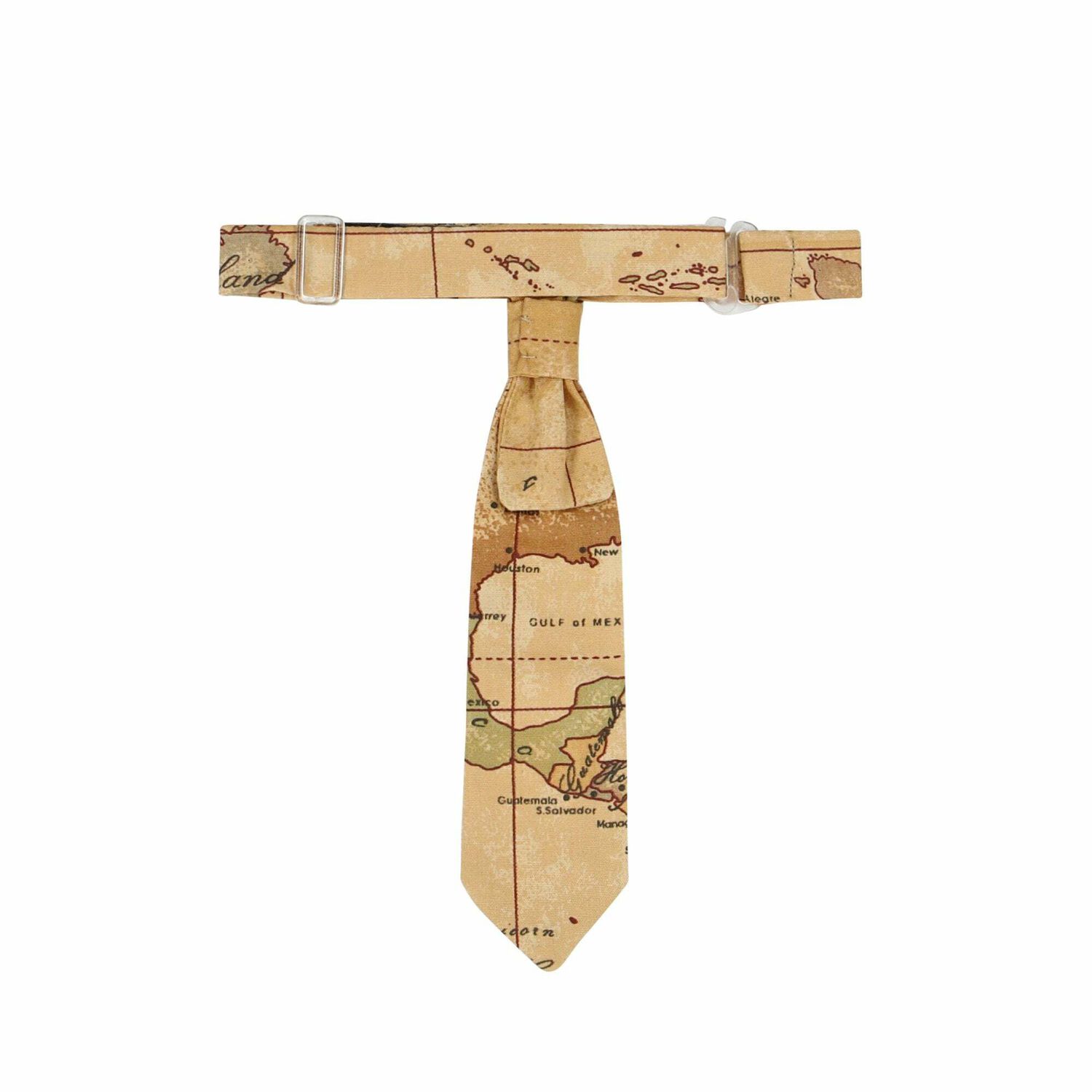 Younger Boys Beige Geo Map Necktie, 1, hi-res