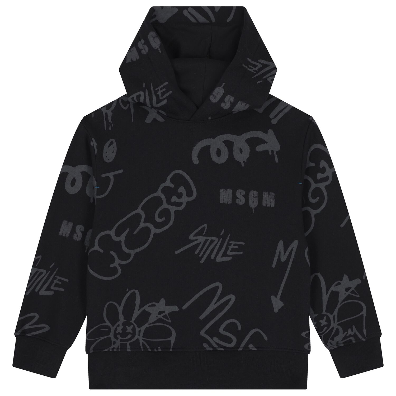 Boys Black Logo Hooded Top, 2, hi-res image number null