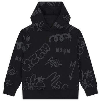 Boys Black Logo Hooded Top