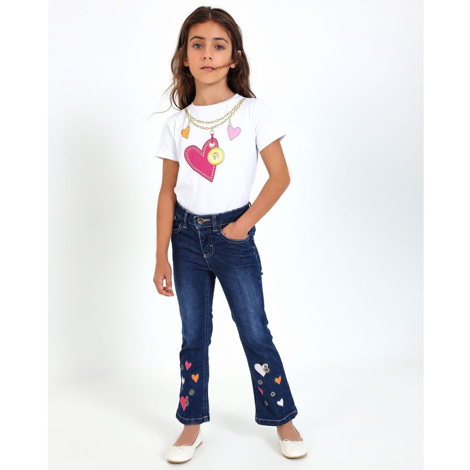 Girls Blue Hearts Denim Jeans, 1, hi-res