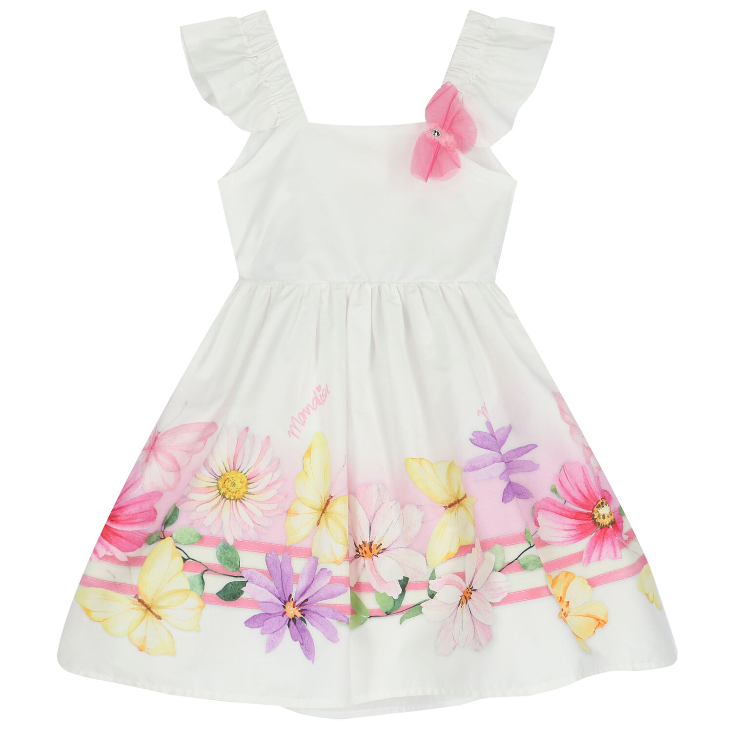 Girls White Floral Dress, 1, hi-res
