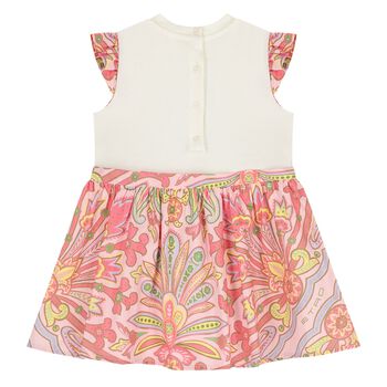 Younger Girls Ivory & Pink Floral Paisley Dress
