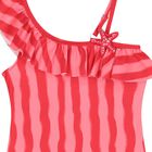 Girls Red & Pink Striped Swimsuit, 1, hi-res