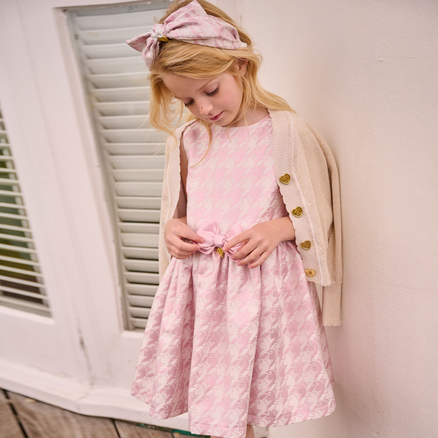 Girls Pink & White Cats Dress, 1, hi-res