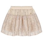 Girls Beige Satin & Sequin Skirt, 1, hi-res