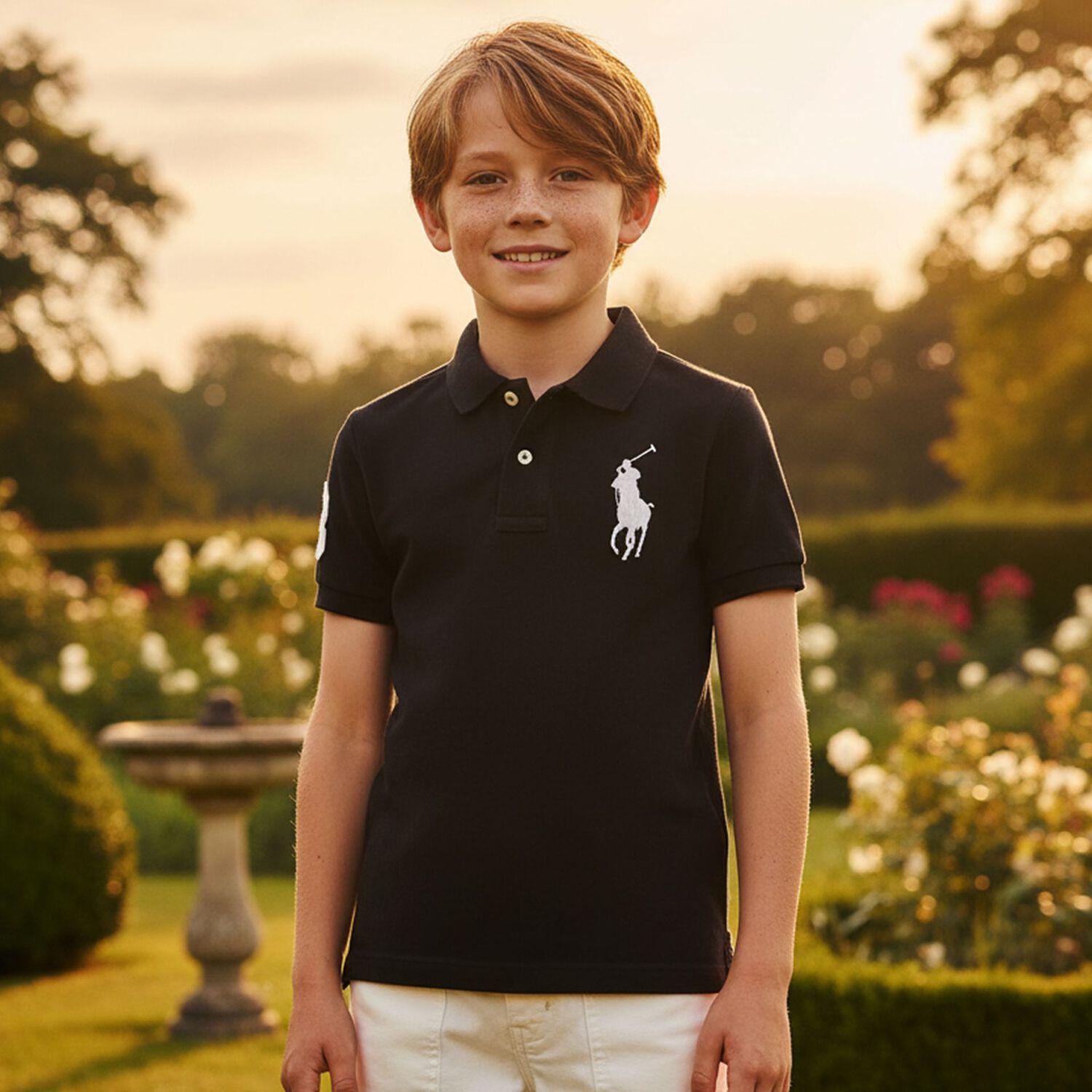Boys Black Logo Polo Shirt, 1, hi-res
