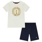 Boys White & Navy Blue Logo Pyjamas, 1, hi-res