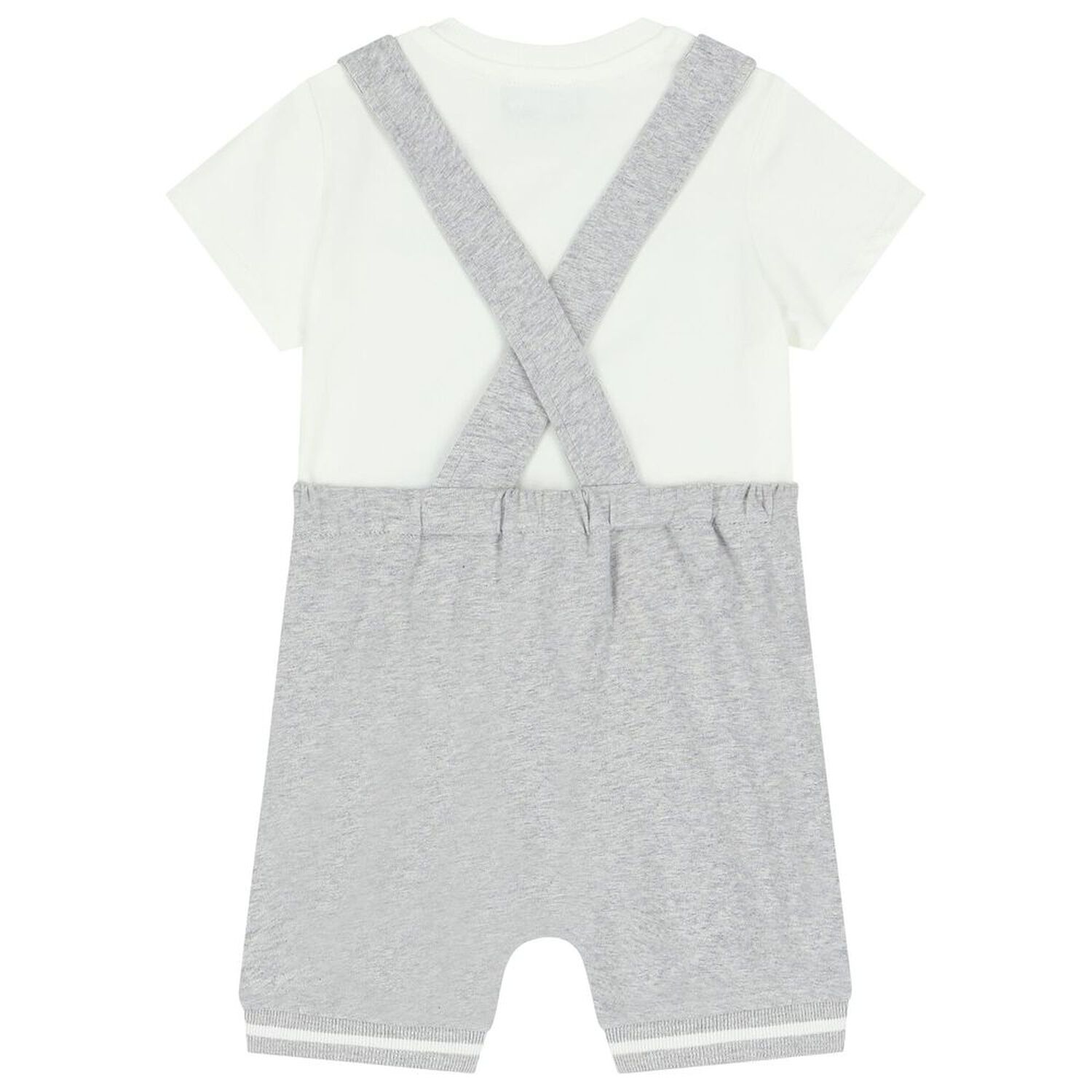 White & Grey Teddy Bear Logo Dungaree Set, 2, hi-res