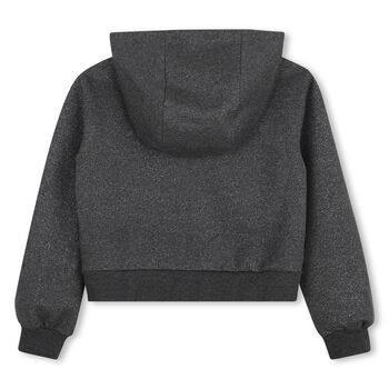 Girls Grey Hooded Zip Up Top
