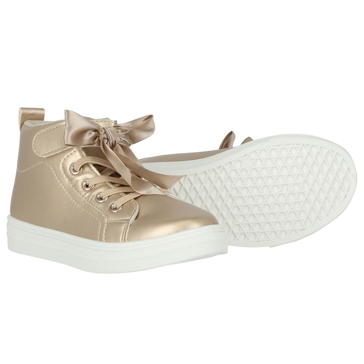 Girls Gold Bow Trainers, 1, hi-res image number null