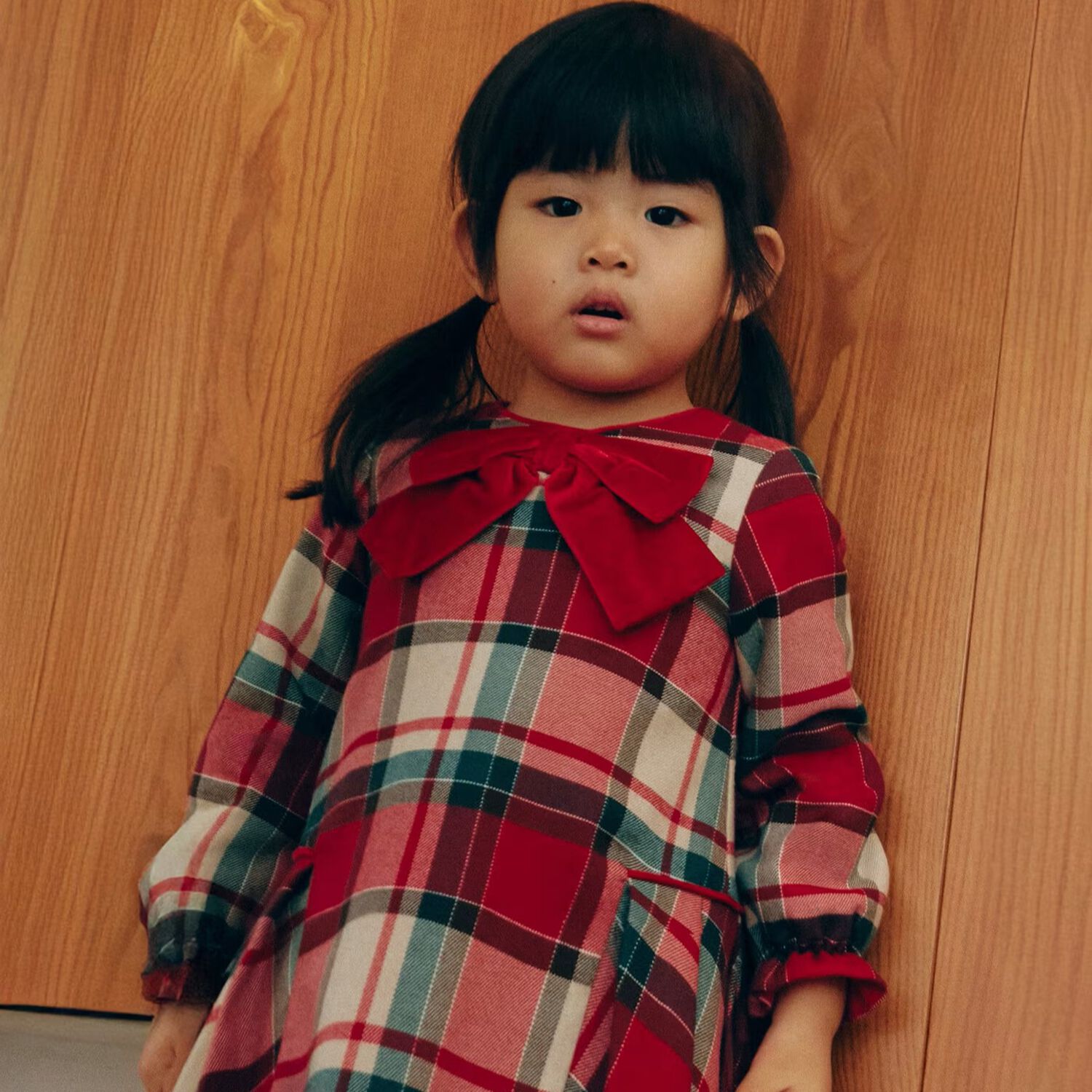 Younger Girls Red Tartan Dress, 1, hi-res