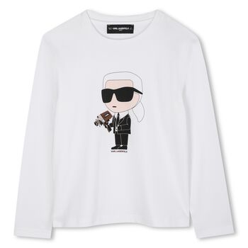 Boys White Ikonik Karl Long Sleeve Top