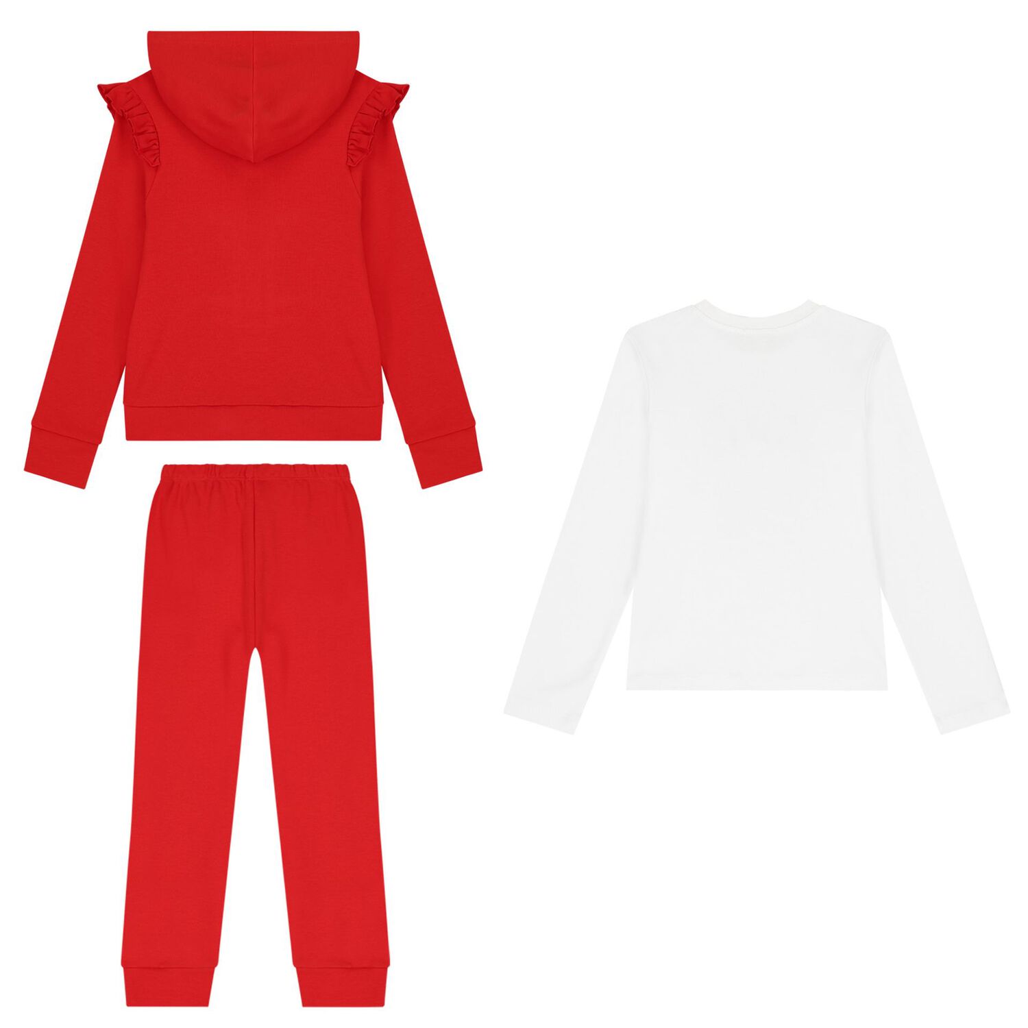 Girls White & Red Ruffled Tracksuit Set, 1, hi-res image number null