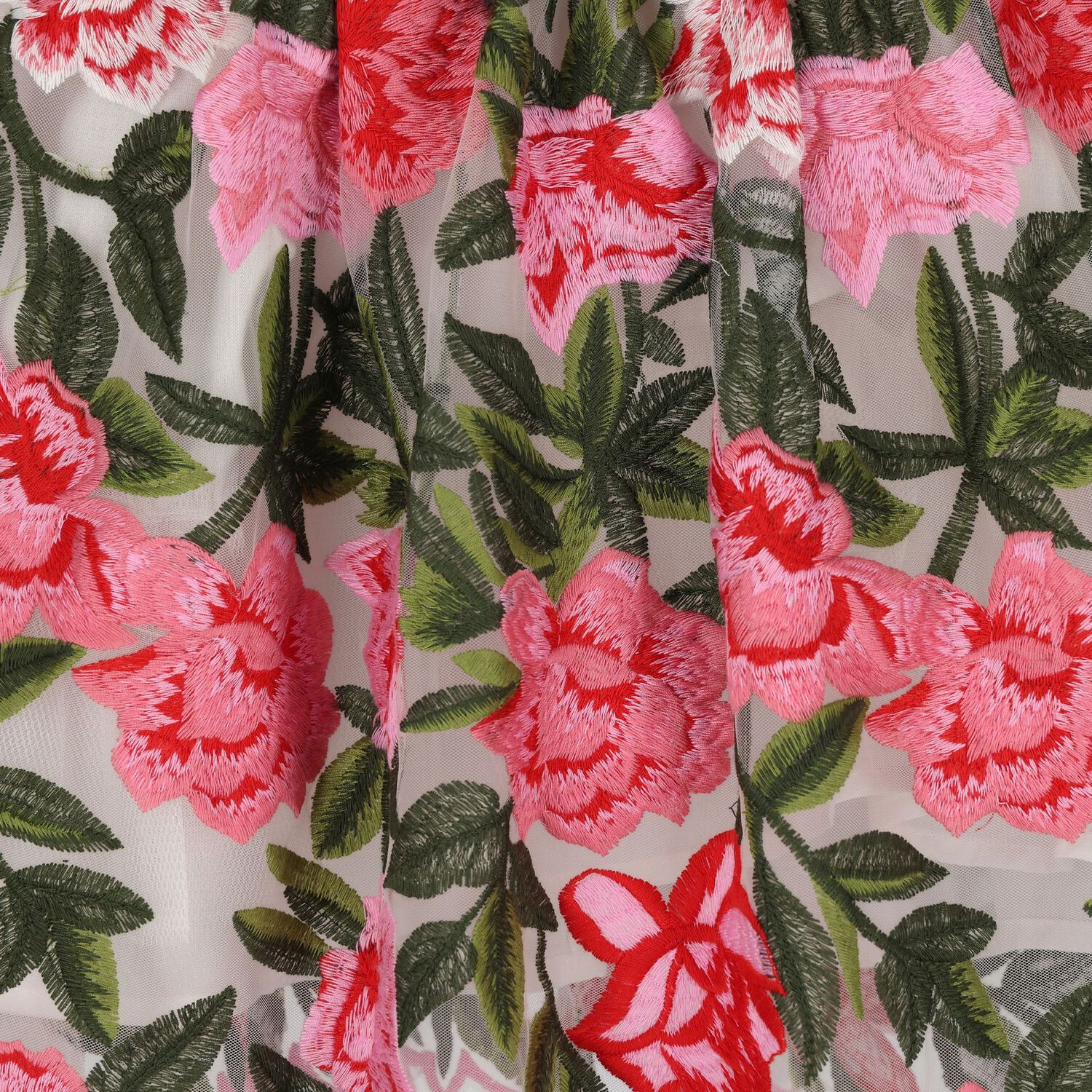 Girls Pink, Red & Green Embroidered Floral Dress, 1, hi-res
