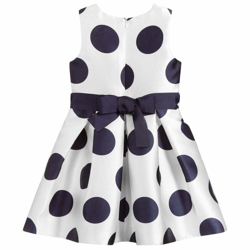 Girls White & Navy Polka Dot Dress, 1, hi-res image number null