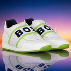 Boys White Logo Trainers, 2, hi-res