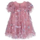 Girls Pink Tulle Flowers Dress, 1, hi-res