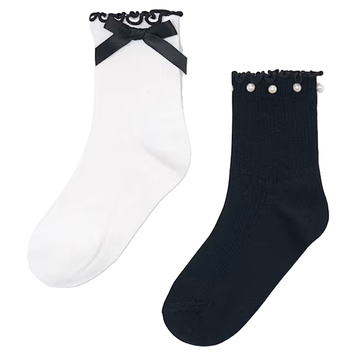 Girls White & Black Socks ( 2-Pack ) , 1, hi-res