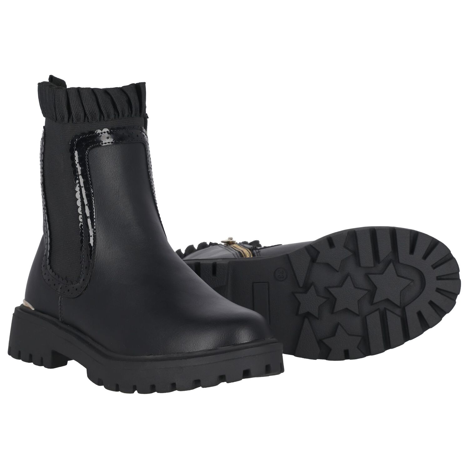 Girls Black Faux Leather Boots, 1, hi-res image number null