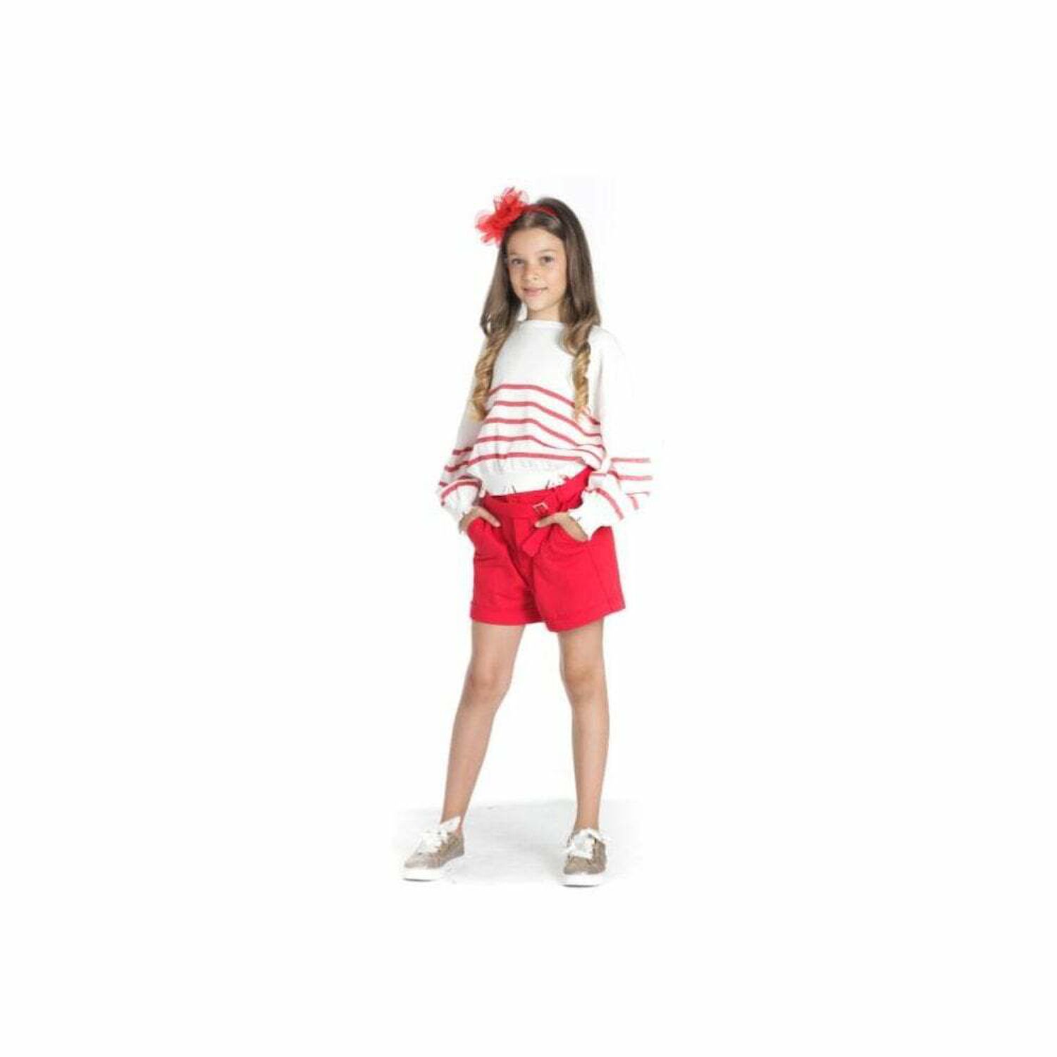 Girls Red Shorts With Belt, 1, hi-res