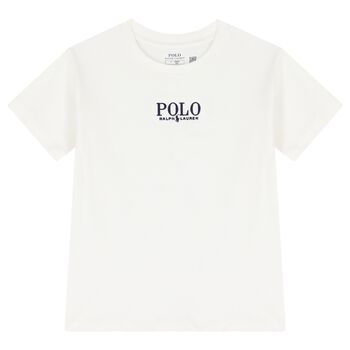Boys White Cotton Polo Logo T-Shirt