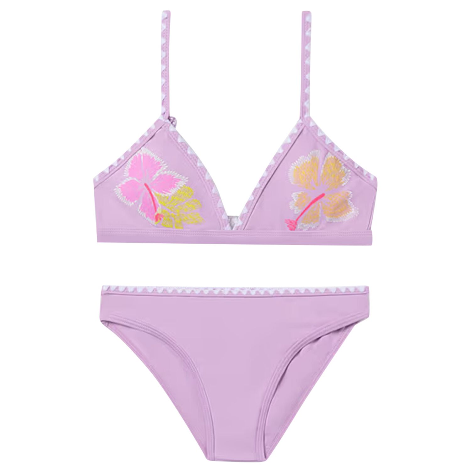 Girls Purple Embroidered Flower Bikini, 1, hi-res