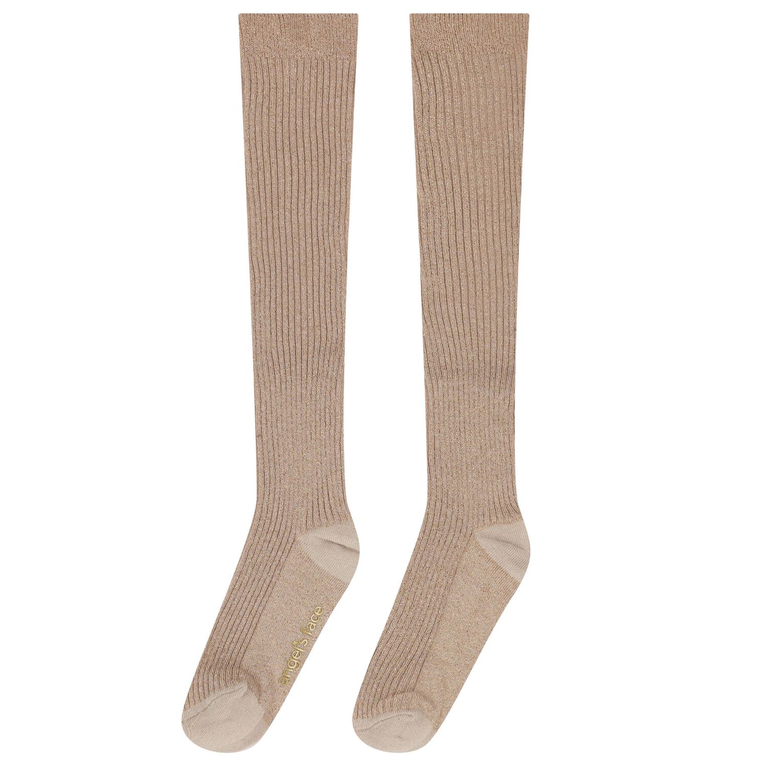 Girls Beige & Gold Logo Socks, 1, hi-res