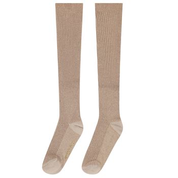 Girls Beige & Gold Logo Socks