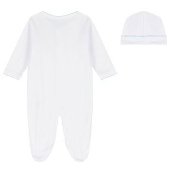 Baby Boys White & Blue Just Giraffe Babygrow Set