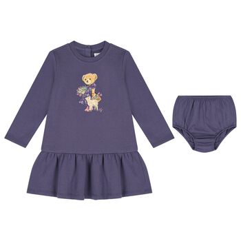 Baby Girls Purple Polo Bear Dress Set