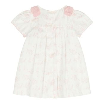 Baby Girls White & Pink Toile De Jouy Dress 