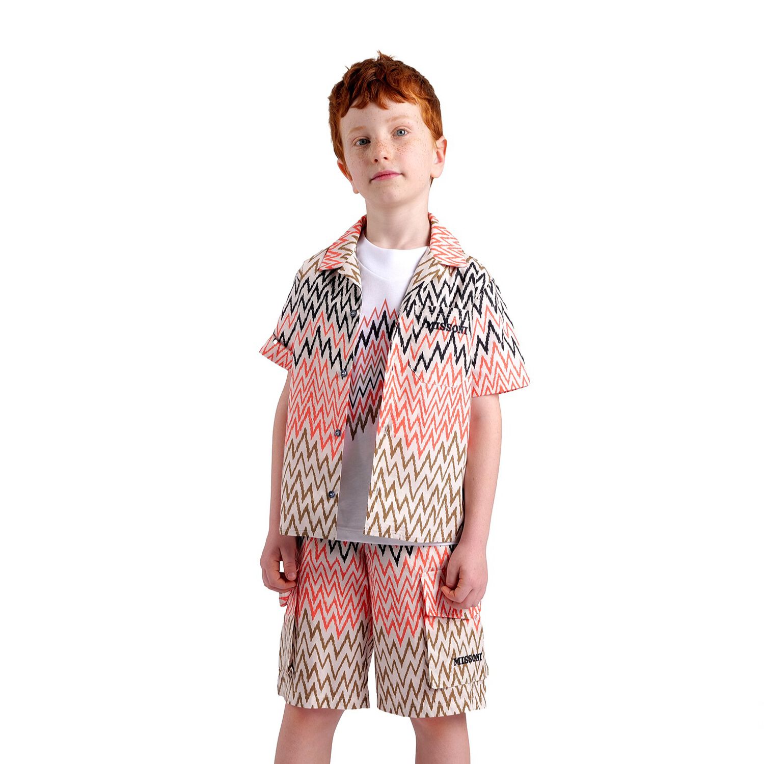 Boys Beige Logo Zig Zag Shorts, 1, hi-res