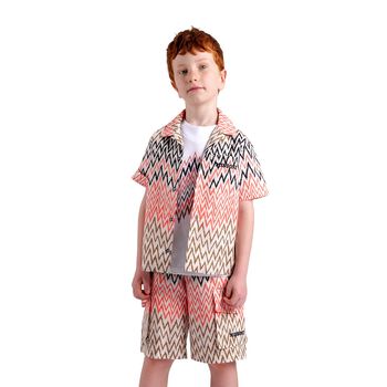 Boys Beige Logo Zig Zag Shorts