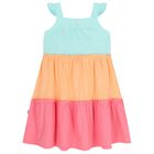 Girls Blue, Orange & Pink Tiered Dress, 1, hi-res