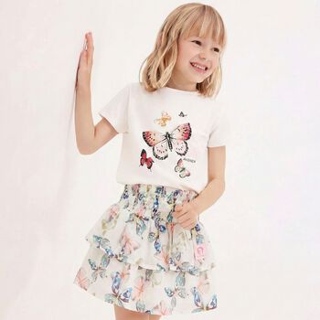Girls Ivory Butterflies Logo Skirt