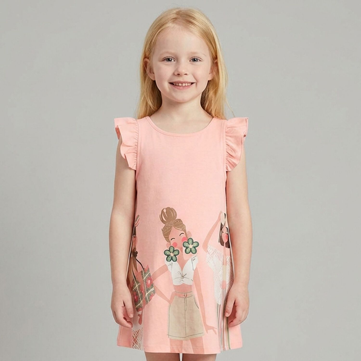 Girls Pink Ruffled Dress, 2, hi-res