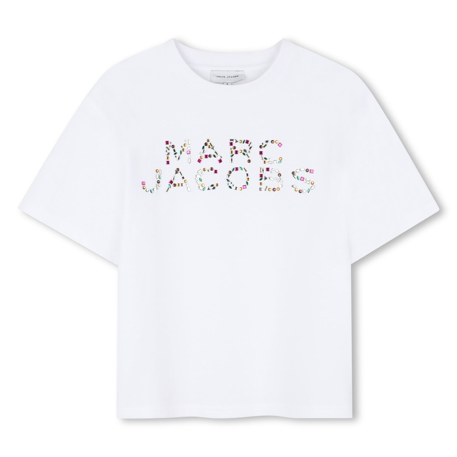 Girls White Logo Rhinestone T-Shirt, 1, hi-res