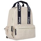 Girls Beige Logo Backpack, 1, hi-res